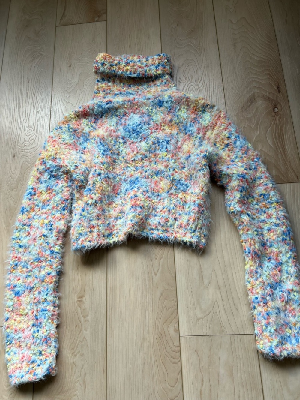 Cozy Multicolor Fuzzy Turtleneck Sweater